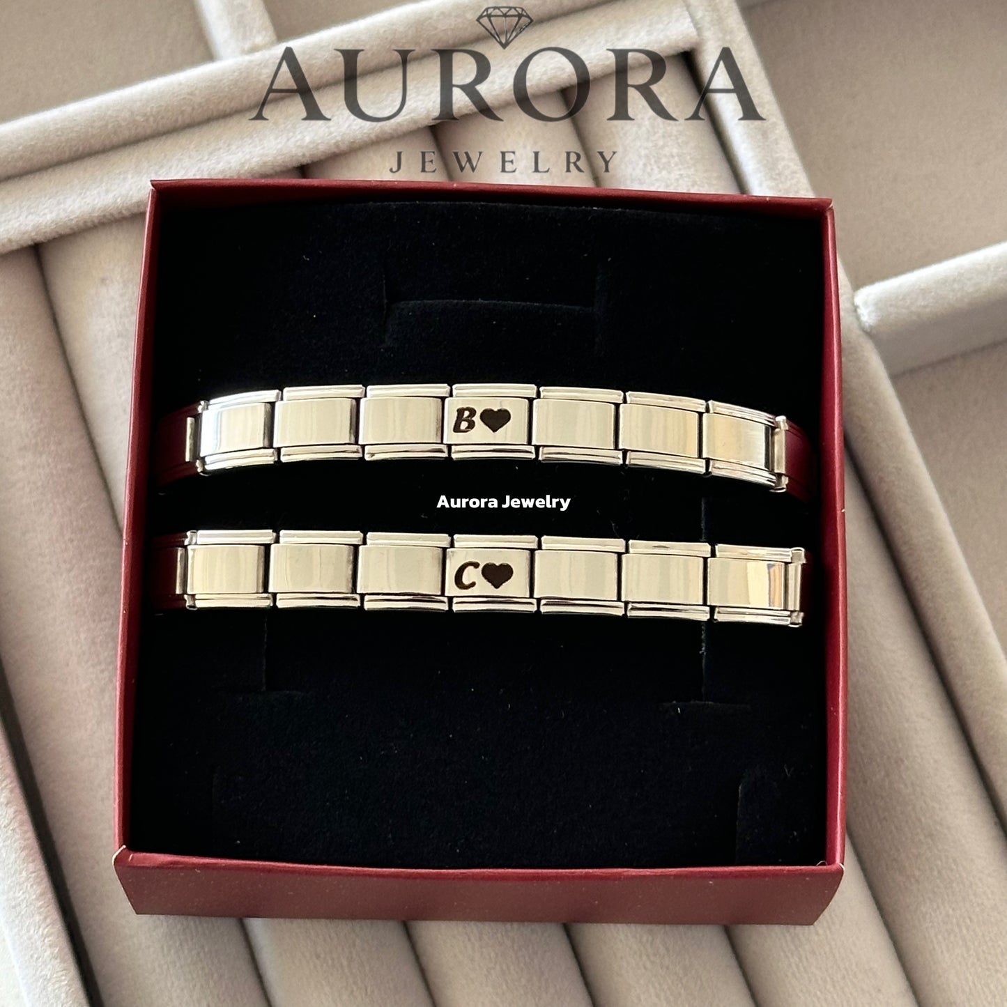Kişiye Özel Harf&Kalp Nomination Bileklik (2 Adet)