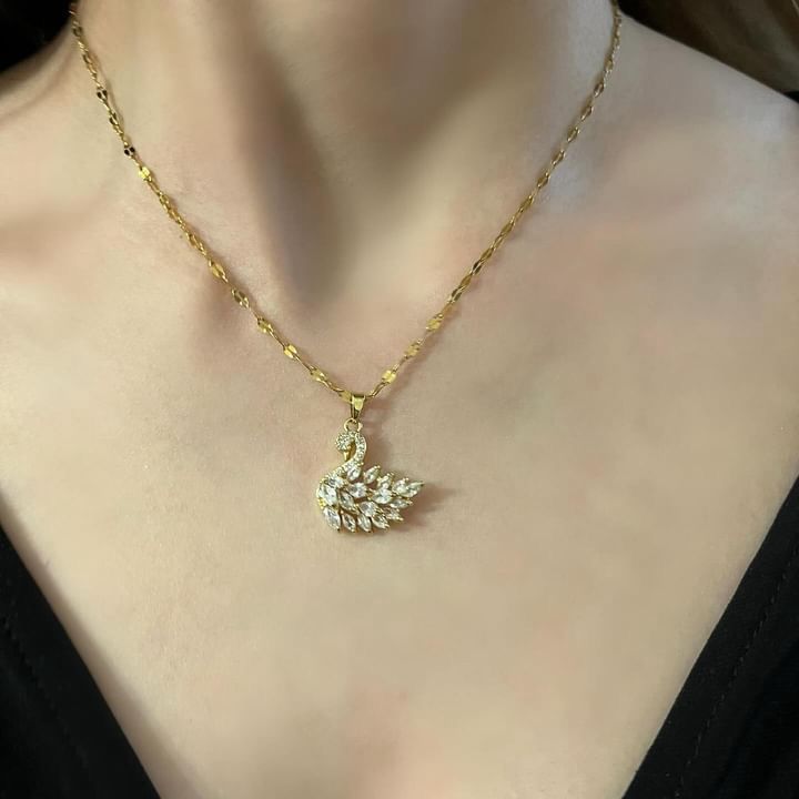 Z.14 Ayar Altın Kaplama Swarovski Taşlı Kuğu Kolye